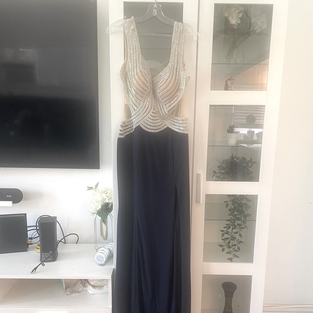 Dark evening gown with rhinestones